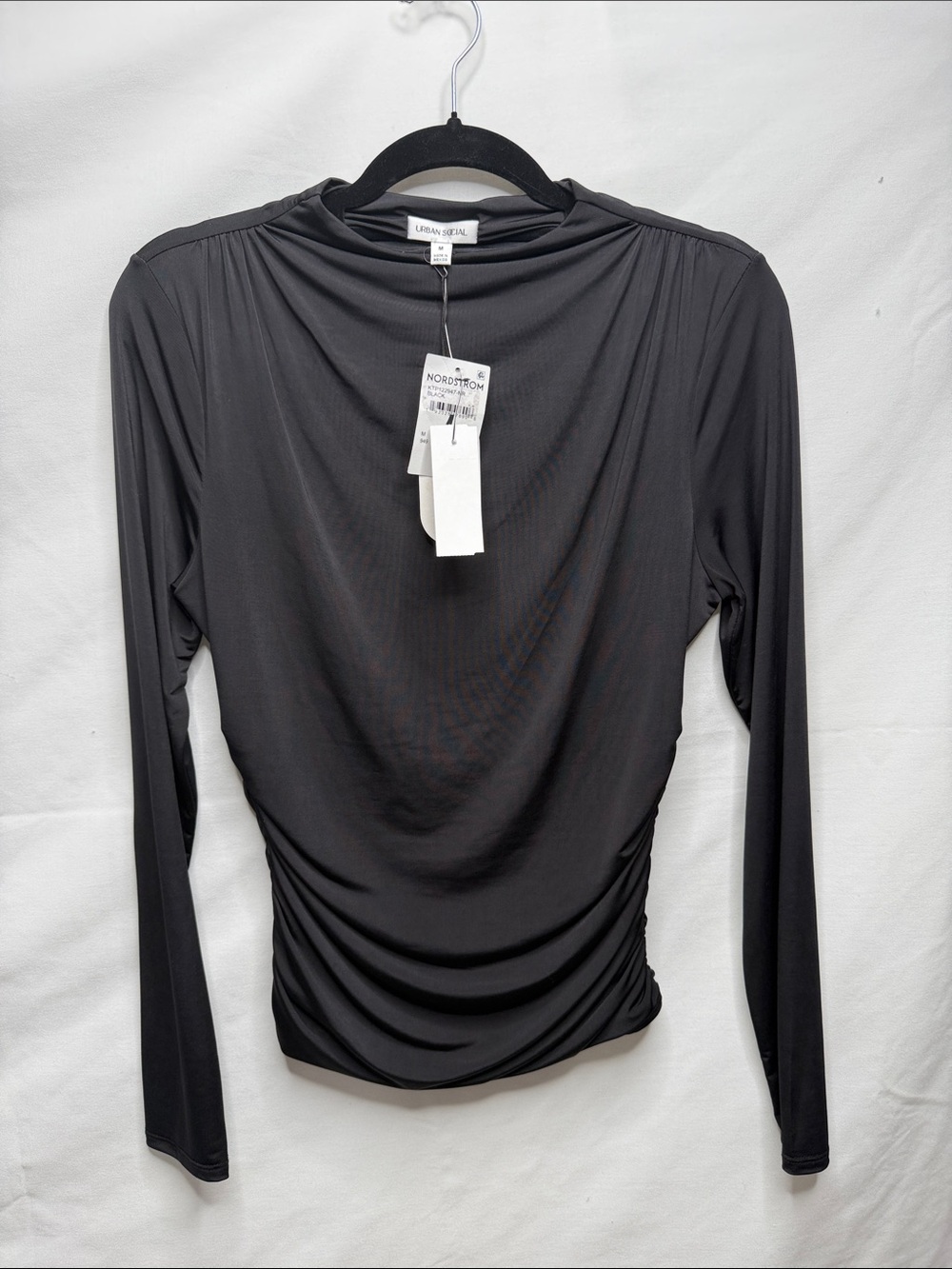 Lush Black Long Sleeve Ruched Waist Top